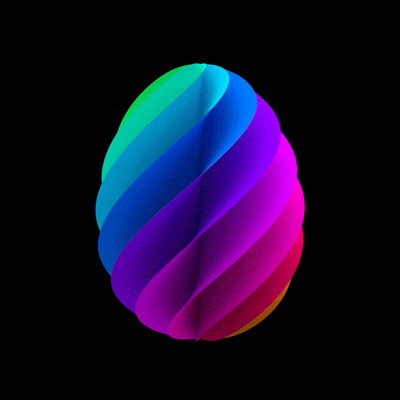 an animation of an egg, with rainbow colours, spinning and warping around